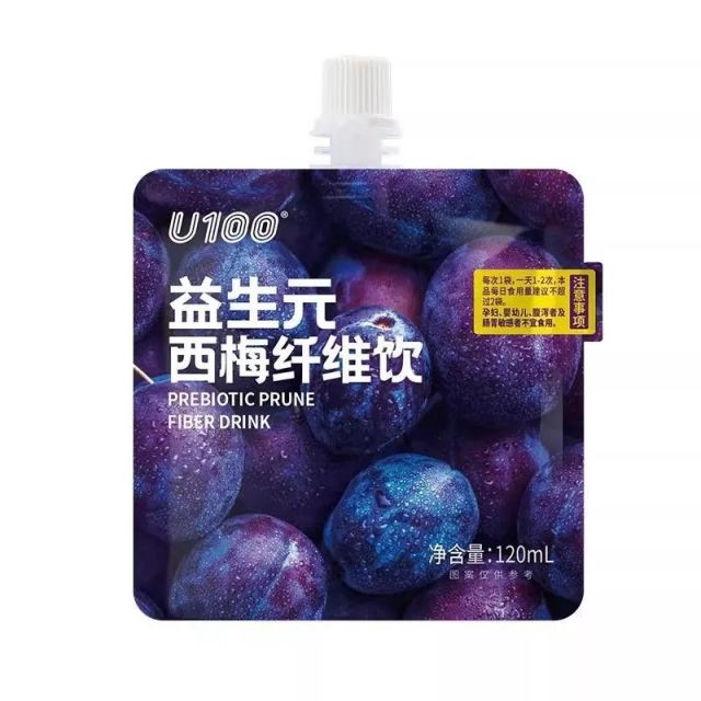 U100 Plum Fiber Juice Probiotics 120ml / 12 ถุง